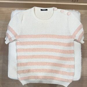 Balmain Cream and Blush Striped knit Short-Sleeve Top